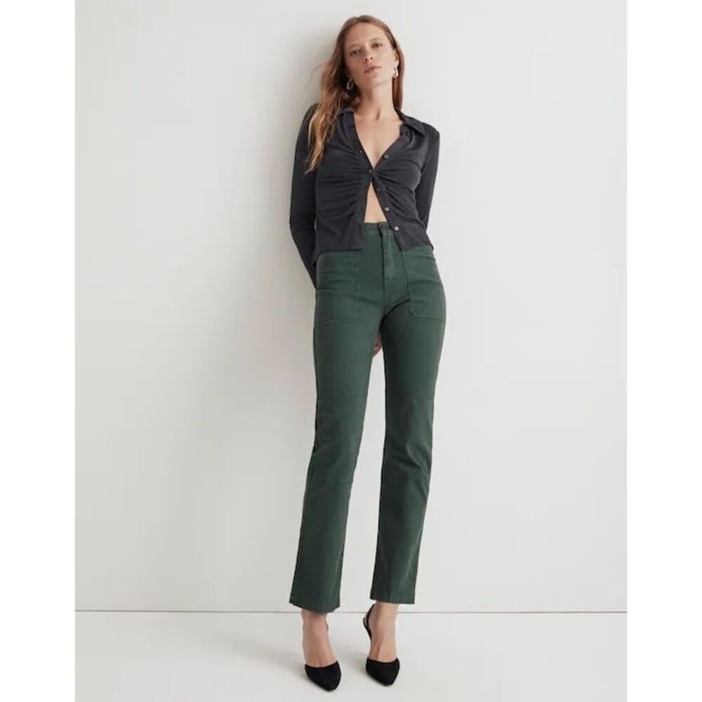 Madewell The 90s Straight Utility Pant in Garment-Dyed Canvas Old Spruce Size 23